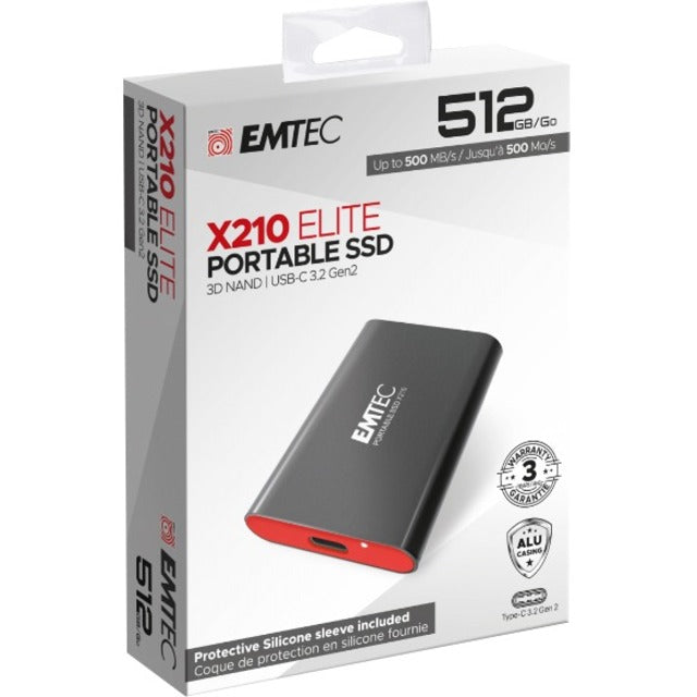 EMTEC Elite X210 512 GB Portable Solid State Drive - External - SATA (6Gb/s SAS) - ECSSD512GX210