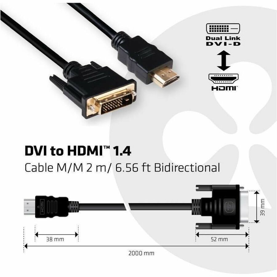 Club 3D DVI to HDMI 1.4 Cable Bidirectional M/M 2 m / 6.56 ft - CAC-1210