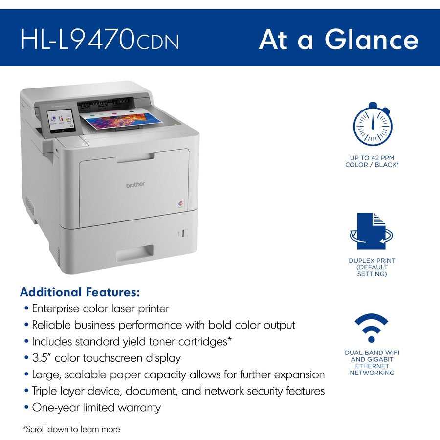 Brother Workhorse HLL9470CDN Desktop Wireless Laser Printer - Color - HLL9470CDN