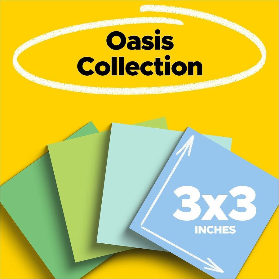 Post-it&reg; 100% Recycled Paper Super Sticky Notes, 3 in x 3 in, Oasis Collection - 654R24SSTCP