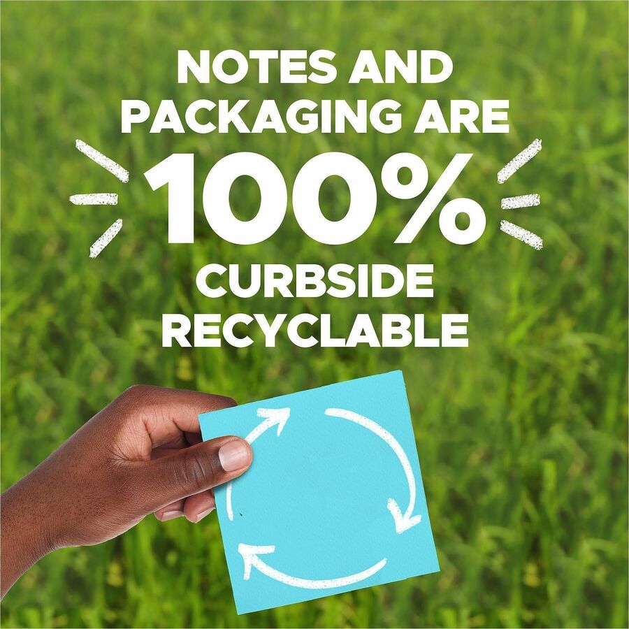 Post-it&reg; 100% Recycled Paper Super Sticky Notes, 3 in x 3 in, Oasis Collection - 654R24SSTCP