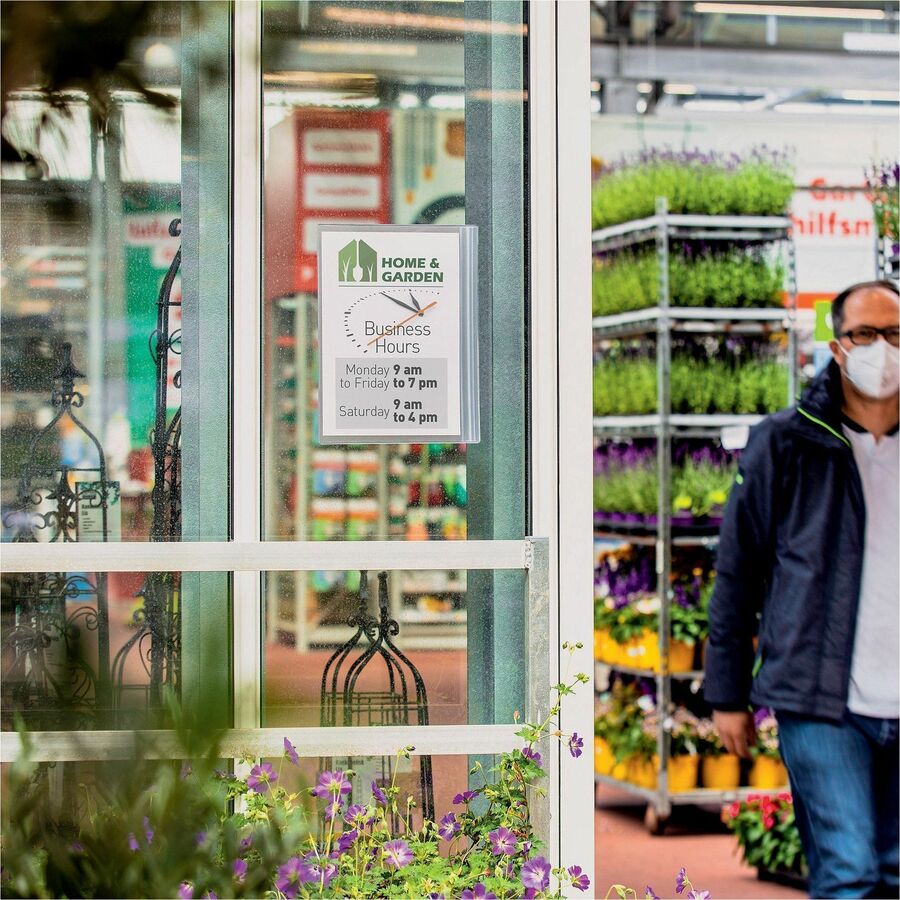Water resistant self-adhesive document pocket which is ideal for displaying information outdoors such as garden centers, saunas, swimming pools, gates and notice boards, where notices come into with - 501619