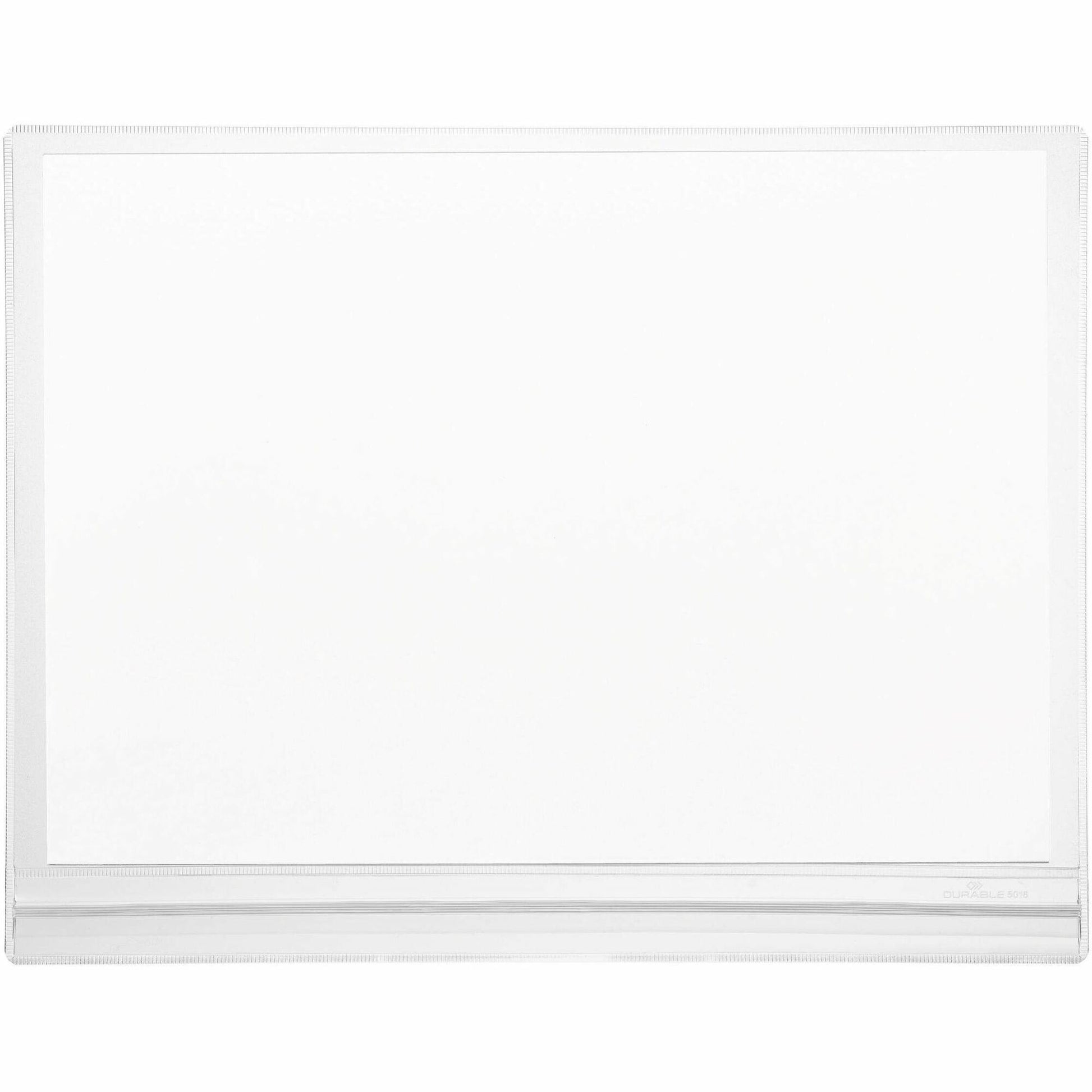 Water resistant self-adhesive document pocket which is ideal for displaying information outdoors such as garden centers, saunas, swimming pools, gates and notice boards, where notices come into contact with splashing water.