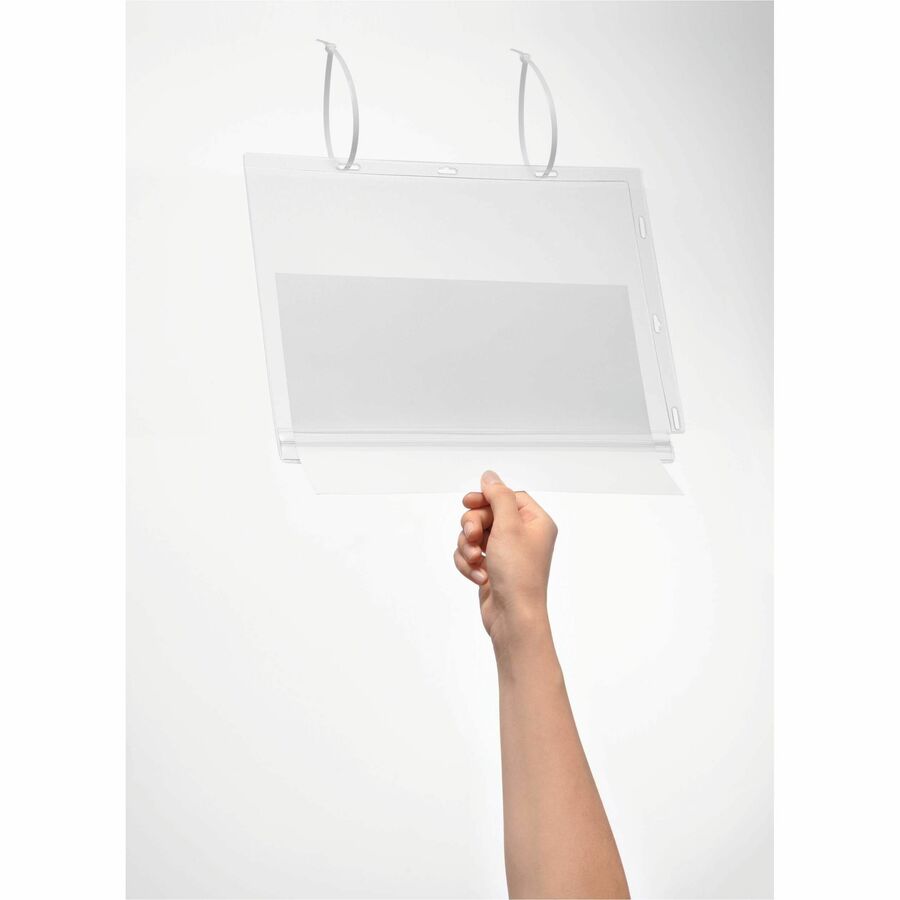 Water resistant cable tie document pocket which is ideal for displaying information outdoors such as garden centers, saunas, swimming pools, gates and notice boards, where notices come into contact - 502719