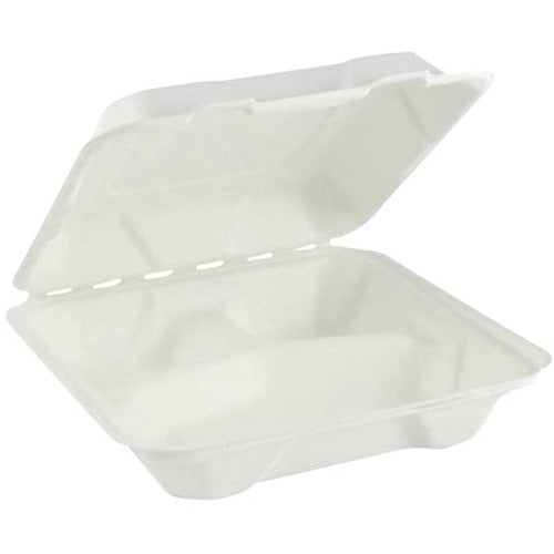 Eco Guardian 9" x 9" x 3" 3-Compartment Fibre Hinged Lid Containers