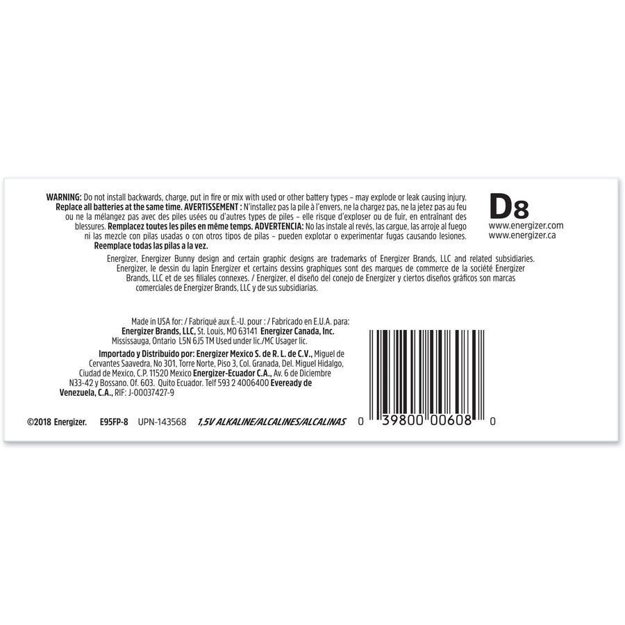 Energizer MAX Alkaline D Batteries - E95FP-8