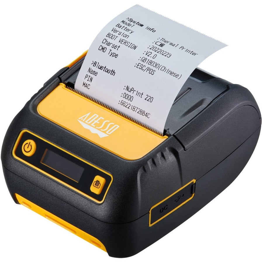 Adesso NuPrint NuPrint 220B Retail, Delivery, Restaurant, Pharmacy, Transportation & Logistic, Parking Ticket Direct Thermal Printer - Monochrome - Receipt Print - USB - Bluetooth - Battery Included - NUPRINT 220B
