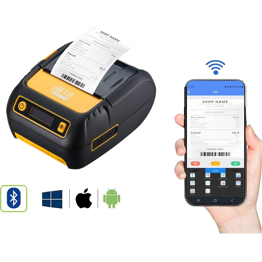 Adesso NuPrint NuPrint 220B Retail, Delivery, Restaurant, Pharmacy, Transportation & Logistic, Parking Ticket Direct Thermal Printer - Monochrome - Receipt Print - USB - Bluetooth - Battery Included - NUPRINT 220B