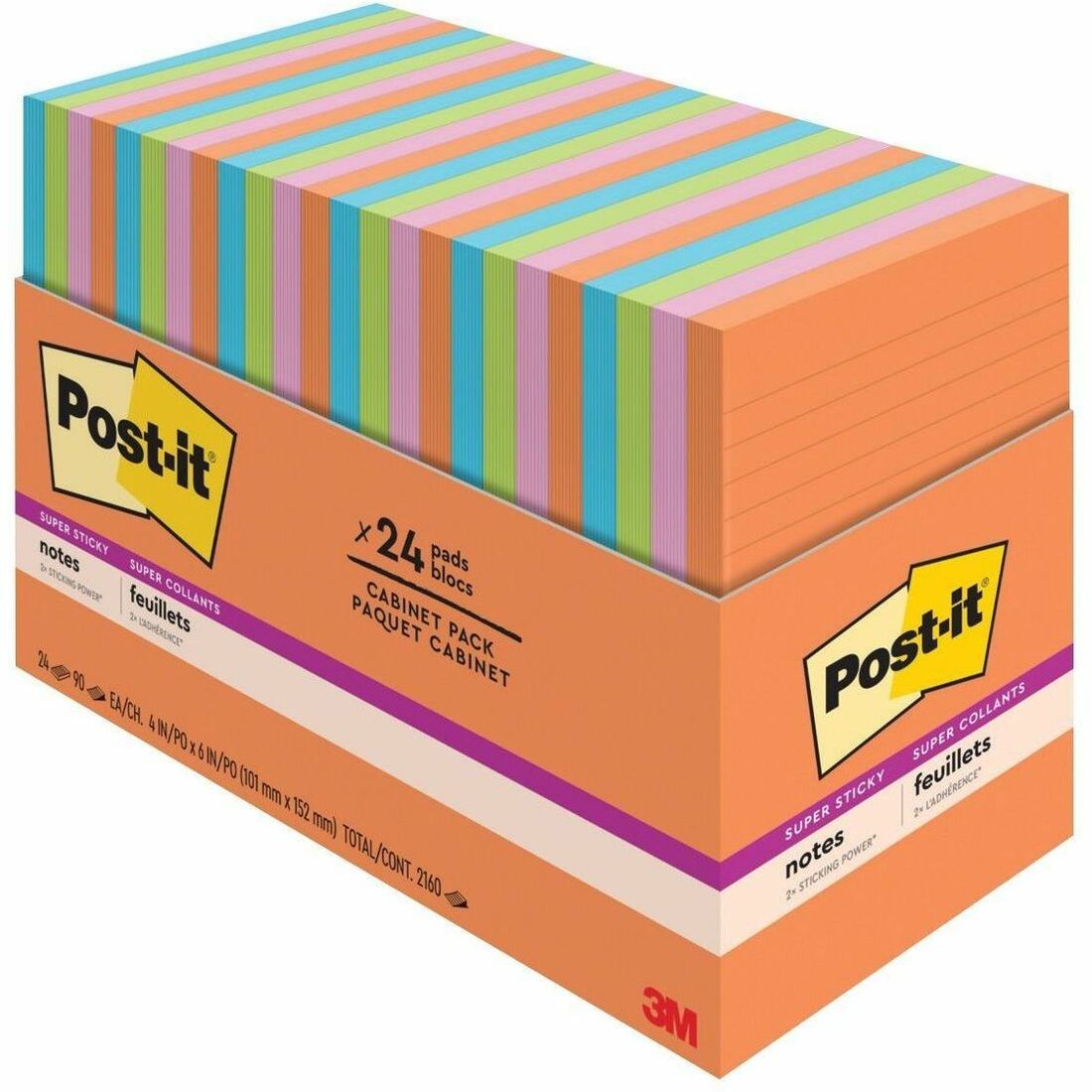 Post-it&reg; Super Sticky Notes, Energy Boost Collection, 4 in. x 6 in., 24 Pads/Pack