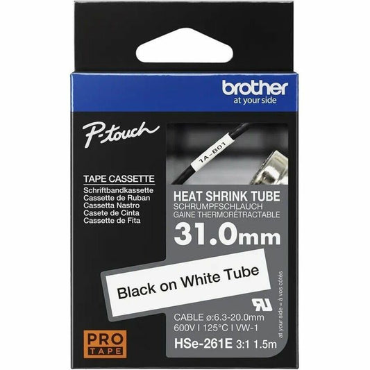 Brother HSe-261E Black on White Heat Shrink Tube Tape, 31 mm (1.22 in.)