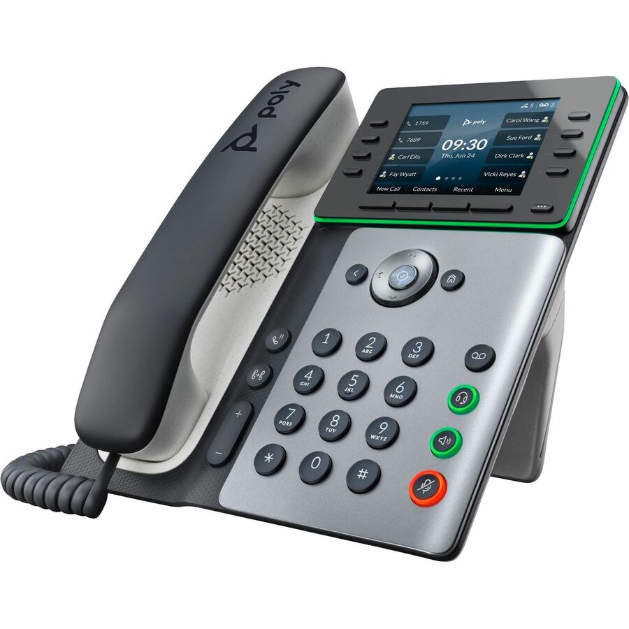 Poly Edge E350 IP Phone - Corded - Corded/Cordless - Wi-Fi, Bluetooth, NFC - 3 Multiple Conferencing - Desktop, Wall Mountable - Black - 82M89AA