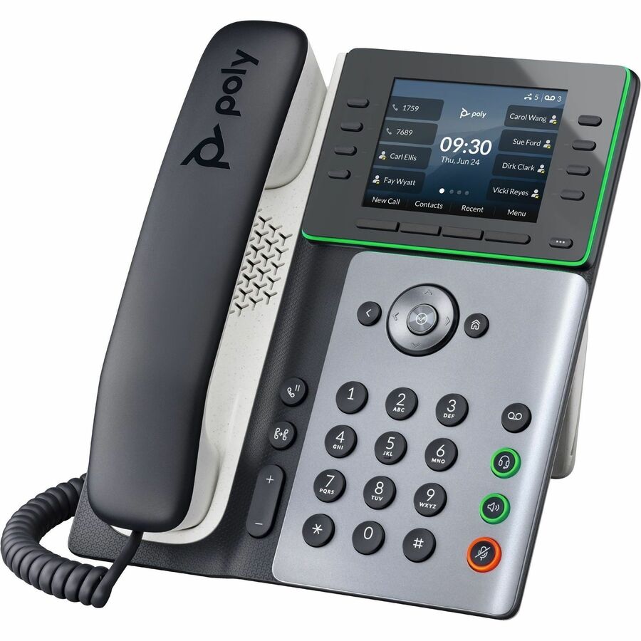 Poly Edge E350 IP Phone - Corded - Corded/Cordless - Wi-Fi, Bluetooth, NFC - 3 Multiple Conferencing - Desktop, Wall Mountable - Black - 82M89AA