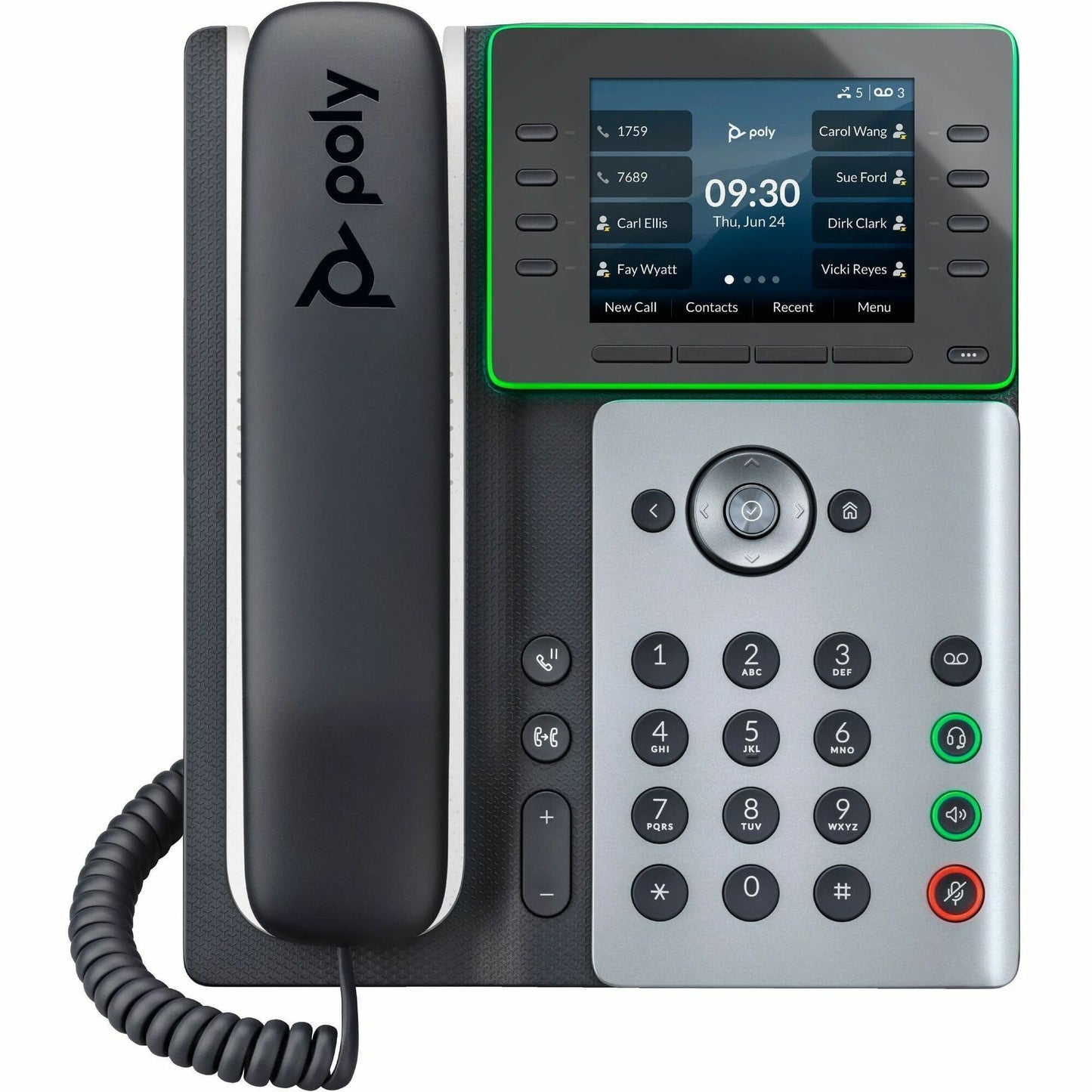 Poly Edge E350 IP Phone - Corded - Corded/Cordless - Wi-Fi, Bluetooth, NFC - 3 Multiple Conferencing - Desktop, Wall Mountable - Black