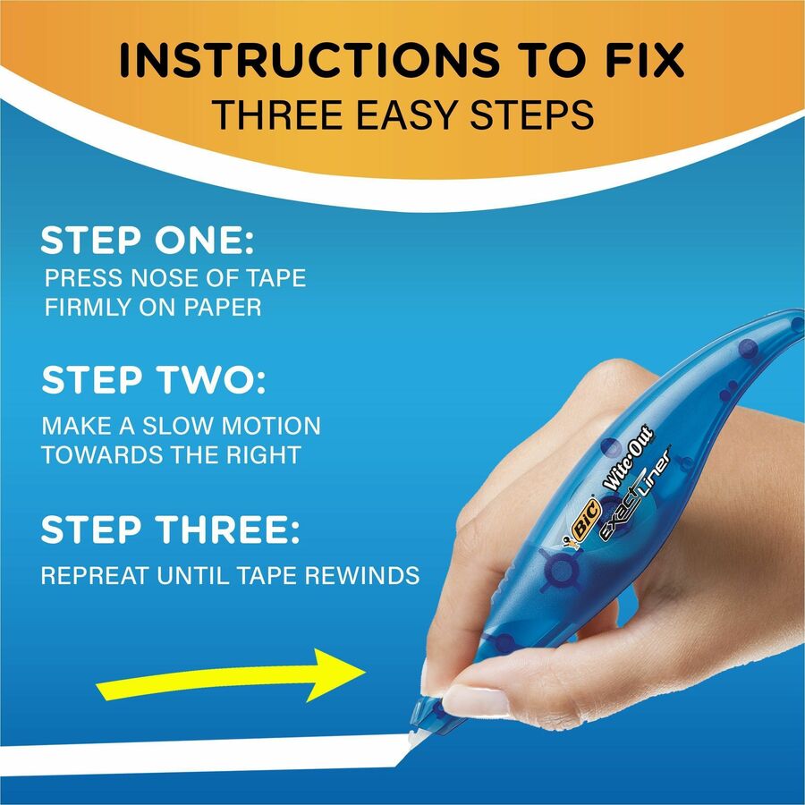 BIC Wite-Out Brand Exact Liner Correction Tape, 6.1 Metres, 1-Count Pack of white Correction Tape, Fast, Clean and Easy to Use Tear-Resistant Tape Office or School Supplies - WOELP11-WHI-CA