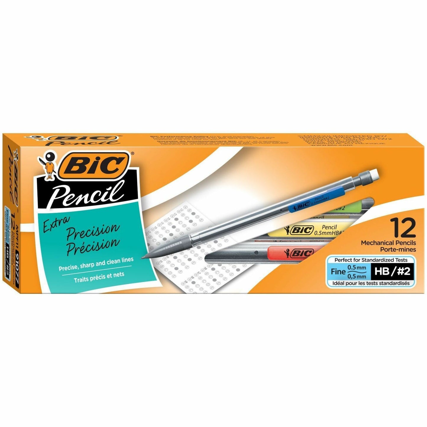 BIC Extra-Precision Mechanical Pencil, HB Lead, Metallic Barrel, Fine Point (0.5 mm), Black, 12-Count
