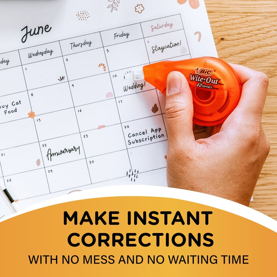 BIC Wite-Out Brand EZ Correct Correction Tape, 11.9 Metres, 1-Count Each of white Correction Tape, Fast, Clean and Easy to Use Tear-Resistant Tape Office or School Supplies - WOTAPP11-WHI-CA