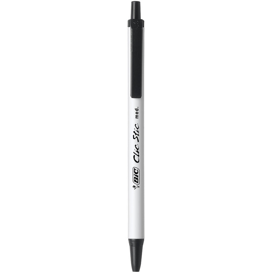 BIC Clic Stic Black Retractable Ballpoint Pens, Medium Point (1.0 mm), 12-Count Pack, Round Barrel Design for Comfortable Writing - CSM11 BLK-CA