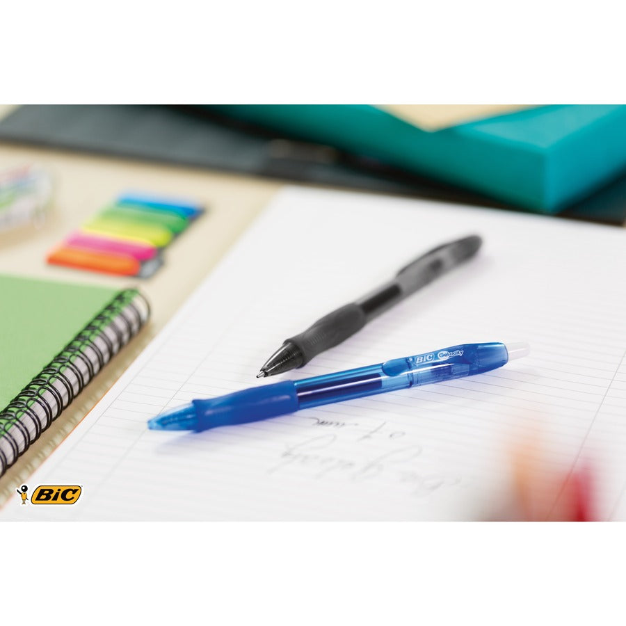 BIC Gel-ocity Original Blue Gel Pens, Medium Point (0.7 mm), 12-Count Pack, Retractable Gel Pens With Comfortable Grip - RLC11 BLU-CA