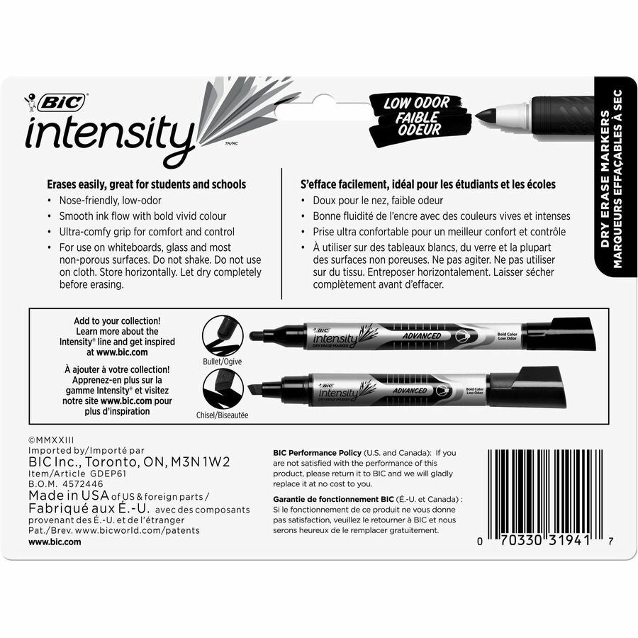 BIC Intensity Low odour Dry Erase Markers, Fine Tip, Assorted Colours, 6-Count Pack of Erasable Markers With Low-odour Ink for a Pleasant Writing Experience - GDEP61-AST-CA