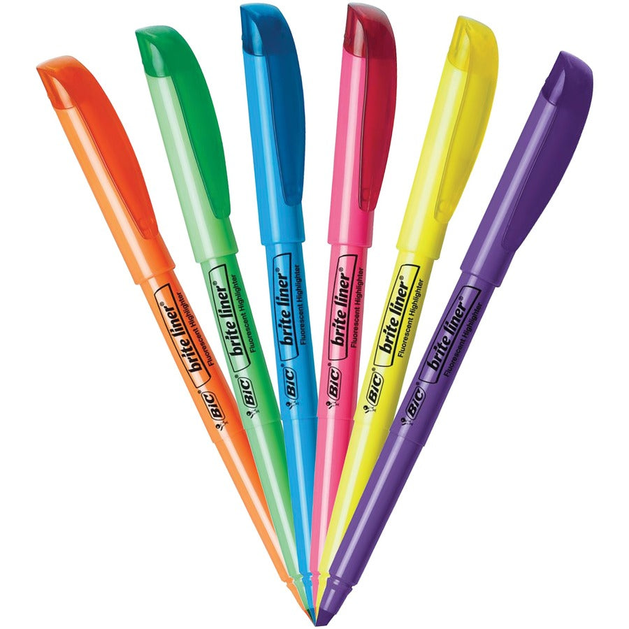 BIC Brite Liner Highlighter, Chisel Tip For Broad Highlighting & Fine Underlining, Assorted Colours, 5-Count - BLP51W-AST-CA