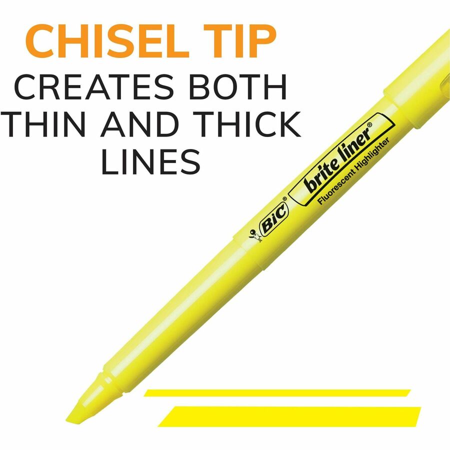BIC Brite Liner Highlighter, Chisel Tip For Broad Highlighting & Fine Underlining, Assorted Colours, 5-Count - BLP51W-AST-CA