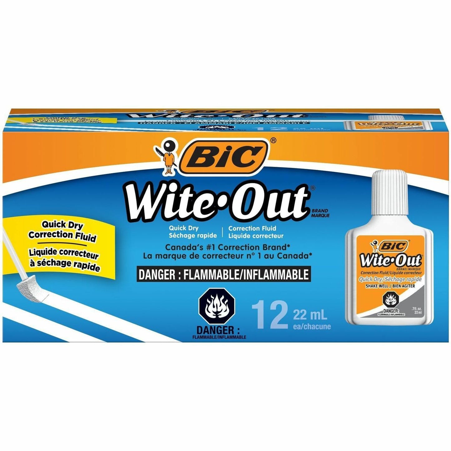 BIC Quick Dry Correction Fluid, White, 12 Box
