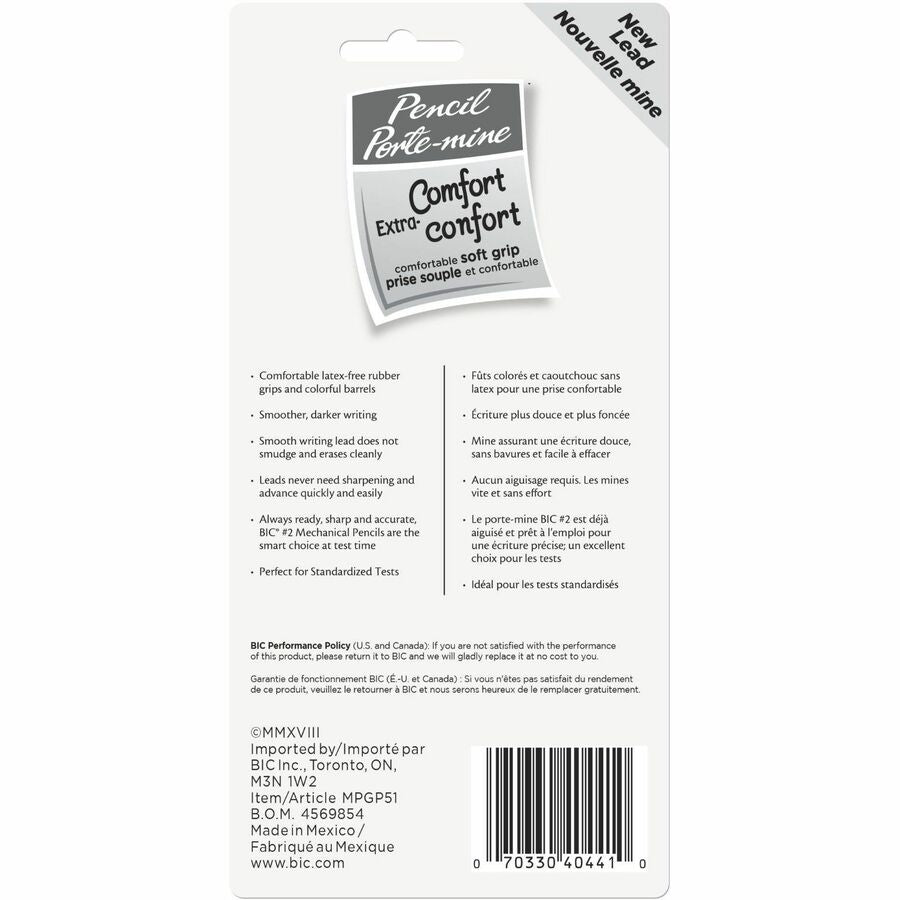 BIC Pencil Extra Comfort Mechanical Pencil, Medium Point (0.7 mm), Black, Soft Grip For Comfort & Added Control, 5-Count - MPGP51-BLK-CA
