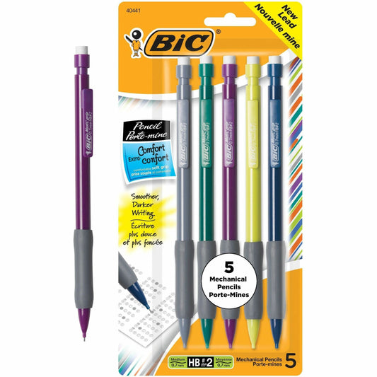 BIC Pencil Extra Comfort Mechanical Pencil, Medium Point (0.7 mm), Black, Soft Grip For Comfort & Added Control, 5-Count