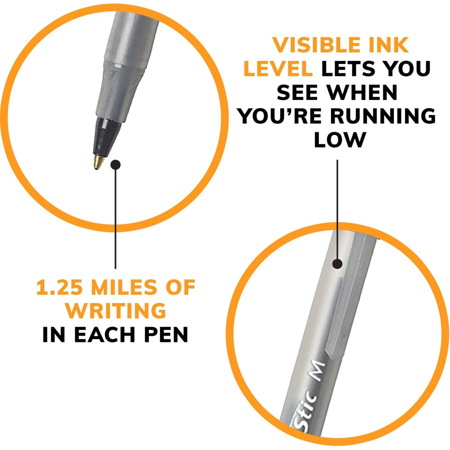 BIC Round Stic Extra Life Black Ballpoint Pens, Medium Point (1.0 mm), 60-Count Pack of Bulk Pens, Flexible Round Barrel for Writing Comfort, No. 1 Selling Ballpoint Pens - GSM609-BLK-CA