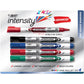BIC Intensity Advanced Colourful Dry Erase Markers, Bullet Tip, 4-Count Pack of Assorted Colours, Whiteboard Markers for Teachers and Office Supplies