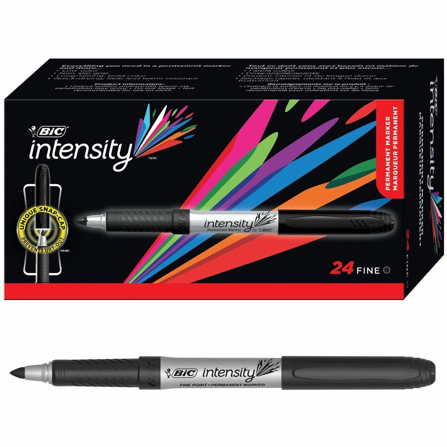 BIC Intensity Marker Fine Tip Permanent Markers, Black, 24-Count Pack, Art Supplies for Adults and Teens - GPM241BLK-CA