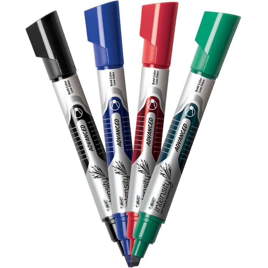 BIC Intensity Advanced Dry Erase Markers, Tank Style, Chisel Tip, Assorted colours, 4-Count Pack, Dry Erase Markers for College Supplies and School Supplies - GELITP41-AST-CA
