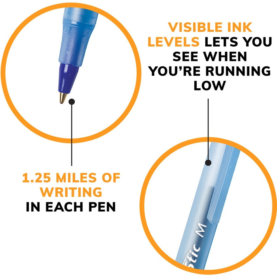 BIC Round Stic Extra Life Blue Ballpoint Pens, Medium Point (1.0 mm), 60-Count Pack of Bulk Pens, Flexible Round Barrel for Writing Comfort, No. 1 Selling Ballpoint Pens - GSM609-BLU-CA