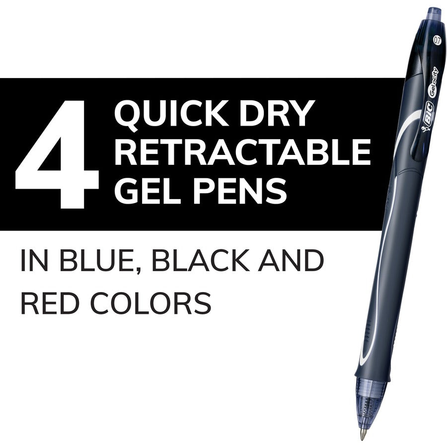 BIC Gel-ocity Original Retractable Gel Pen, Medium Point (0.7 mm), Assorted Colours, Comfortable, Contoured Grip, 4-Count - RGLCGP41-AST-CA