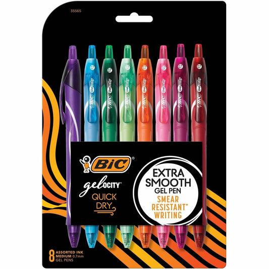 BIC Gel-ocity Quick Dry Special Edition Fashion Gel Pen, Medium Point (0.7 mm), Assorted Colours, For a Smooth Writing Experience, 8 Count Bic Gelocity Gel Pens (Pack of 1)