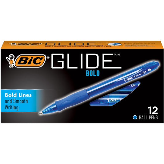 BIC Glide Bold Retractable Ball Pen, Blue, 12 Pack