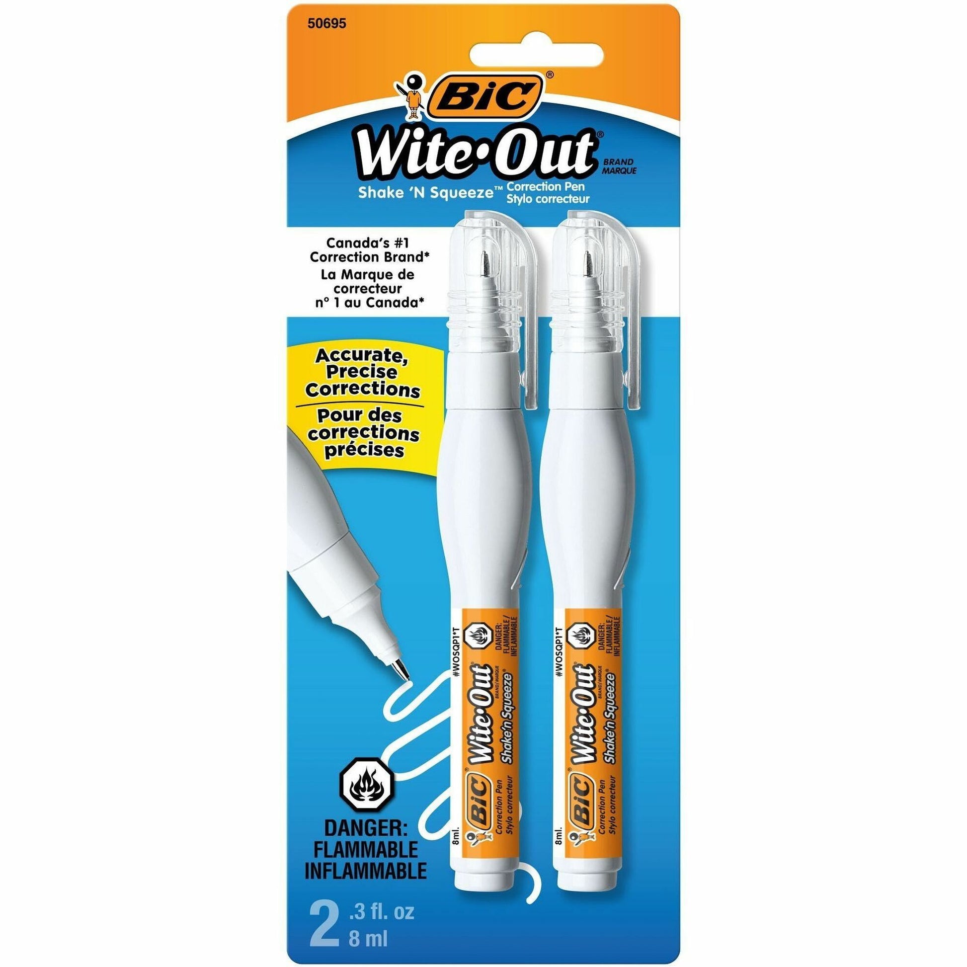 BIC Wite-Out Brand Shake 'n Squeeze Correction Pen, 8 ML Correction Fluid, 2-Count Pack of white Correction Pens, Fast, Clean and Easy to Use Pen Office or School Supplies
