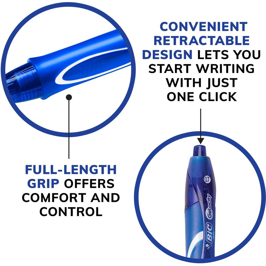 BIC Gel-ocity Original Retractable Gel Pen, Medium Point (0.7 mm), Blue, Comfortable, Contoured Grip, 2-Count - RGLCGP21-BLU-CA