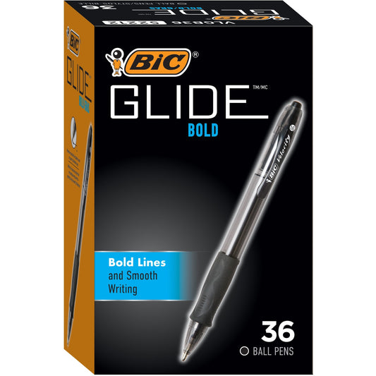 BIC Glide Bold Retractable Ballpoint Pens, Bold Point (1.6 mm), Black Ink Pens, 36-Count Pack, Pens for School and Office Supplies