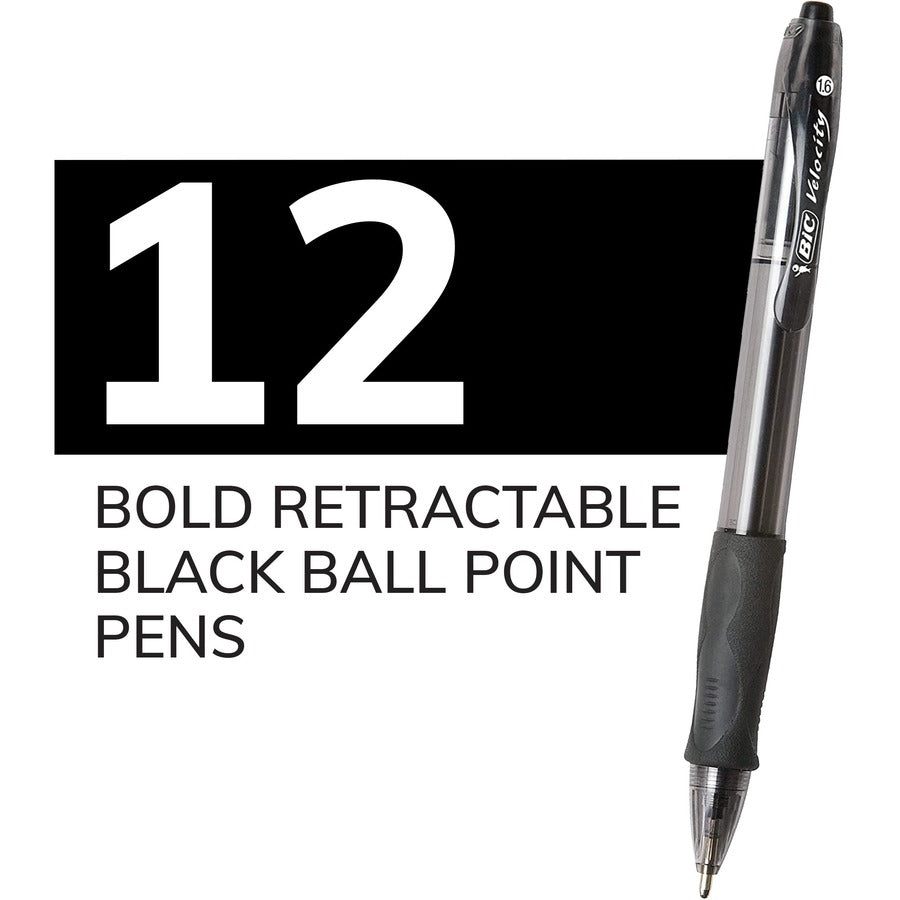 BIC Glide Bold Black Ballpoint Pens, Bold Point (1.6 mm), 12-Count Pack, Retractable Ballpoint Pens With Comfortable Full Grip - VLGB11-Blk-CA