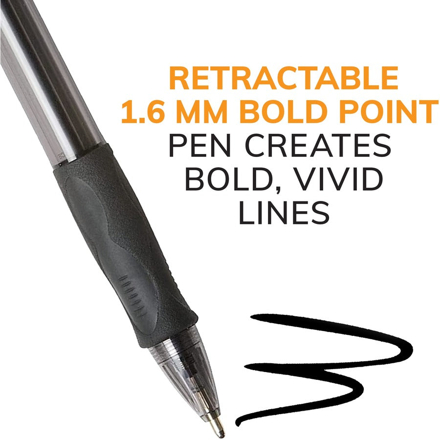 BIC Glide Bold Black Ballpoint Pens, Bold Point (1.6 mm), 12-Count Pack, Retractable Ballpoint Pens With Comfortable Full Grip - VLGB11-Blk-CA
