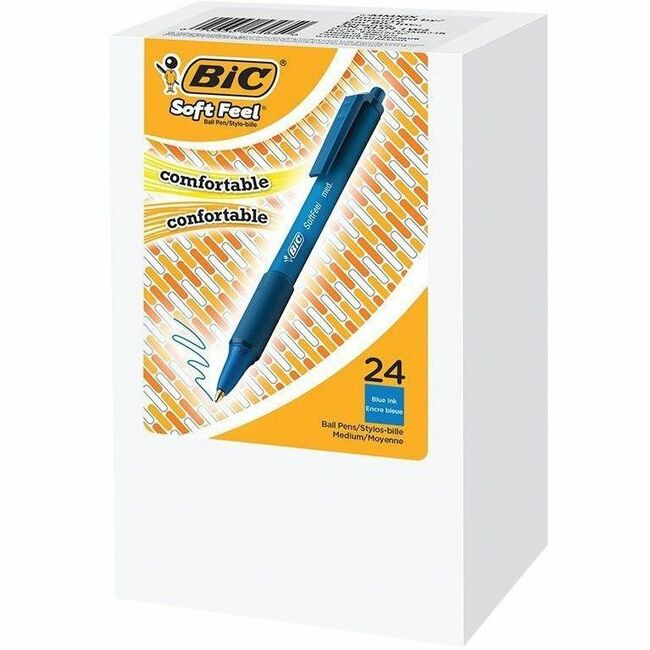 BIC Soft Feel Blue Retractable Ballpoint Pens, Medium Point (1.0 mm), 24-Count Pack, Blue Pens With Soft-Touch Comfort Grip