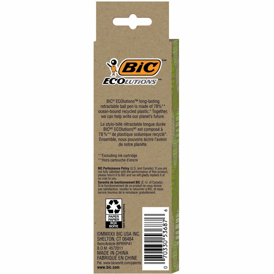 BIC Ecolutions Ocean-Bound Ball Pens - BPRRP41-BLU-CA