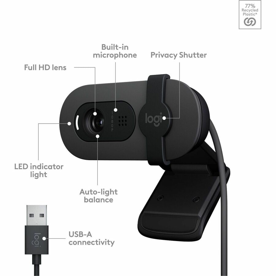 Logitech BRIO 100 Webcam - 2 Megapixel - 30 fps - Graphite - USB Type A - 960-001580