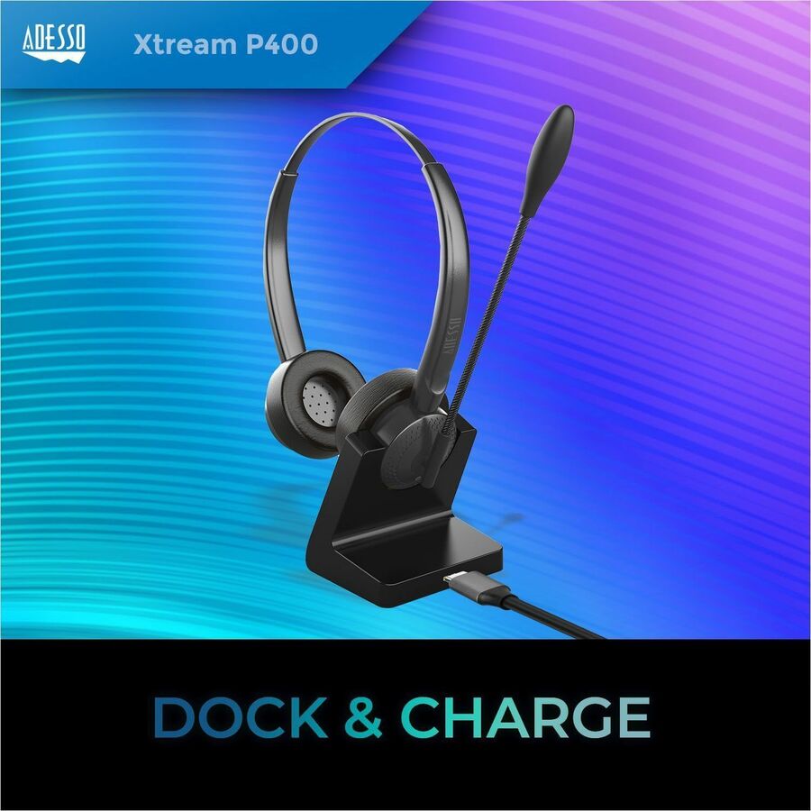 Adesso Xtream P400 Wireless Multimedia Headset with Charging Dock - XTREAM P400