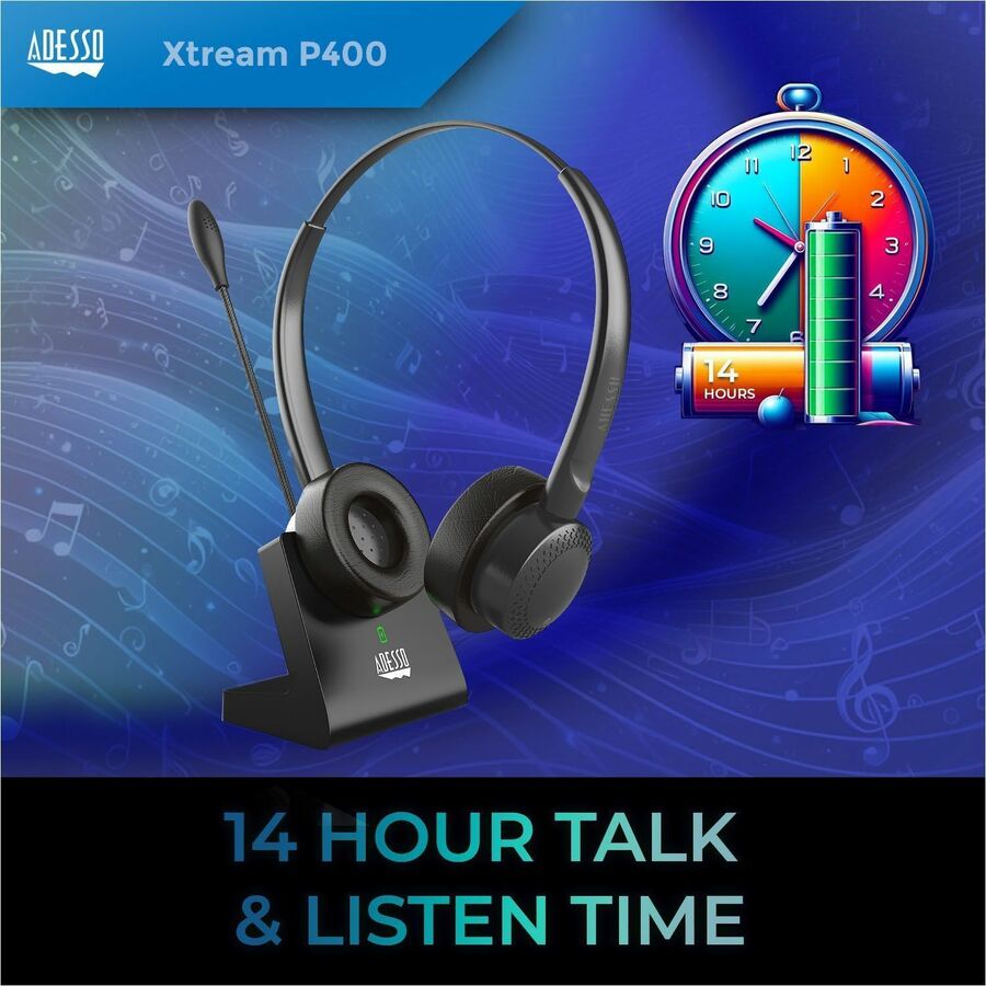 Adesso Xtream P400 Wireless Multimedia Headset with Charging Dock - XTREAM P400