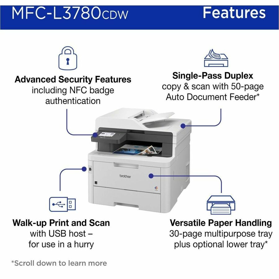 Brother MFC-L3780CDW Wired & Wireless Laser Multifunction Printer - Color - MFC-L3780CDW