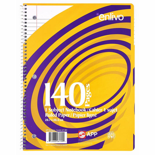 Enlivo Coil Exercise Book, Ruled, 10.5"x8" , 140pg
