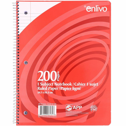Enlivo Coil Exercise Book, Ruled, 10.5"x8" , 200pg