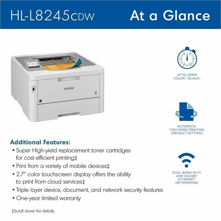 Brother HL-L8245CDW Desktop Wireless Laser Printer - Color - HLL8245CDW
